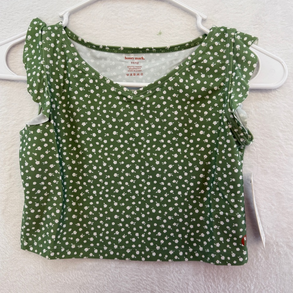 NWT Honey mark Swim Set Girls Floral Olive Green Two-Piece Swimsuit Beach Bikini - Picture 11 of 13